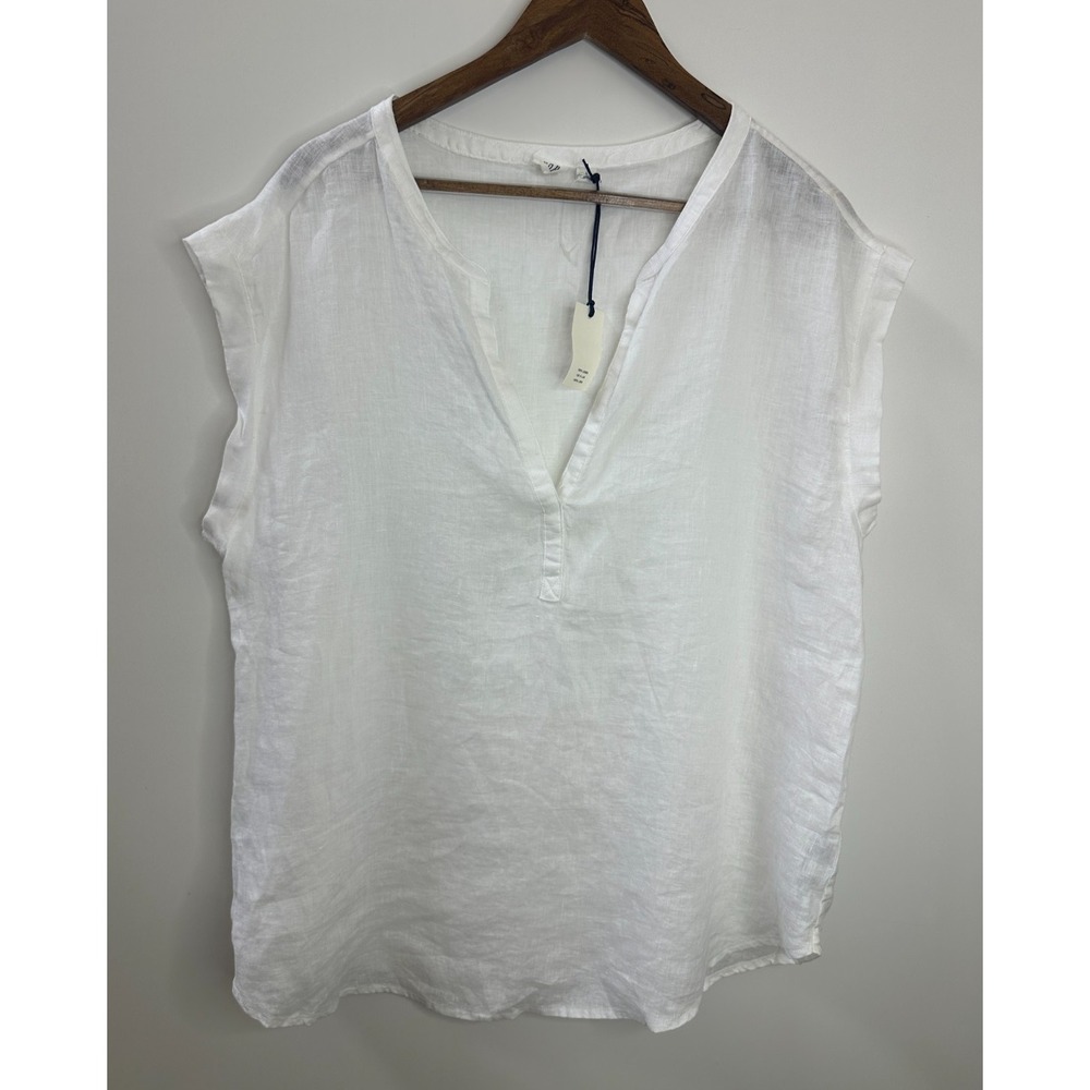Gap Popover Linen Short Sleeve Top Optic White Women Large Summer Blouse - Picture 11 of 12